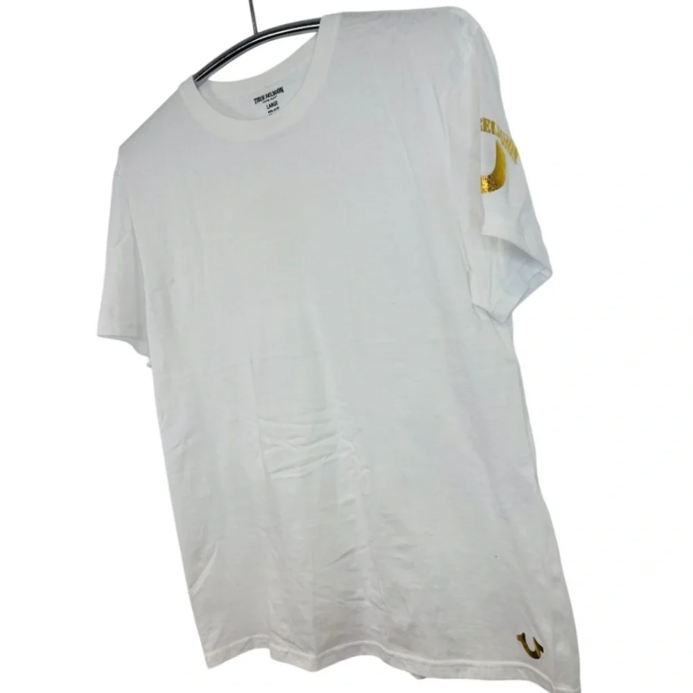 True Religion Classic White T-Shirt with Gold Horseshoe Logo Size Junior Large